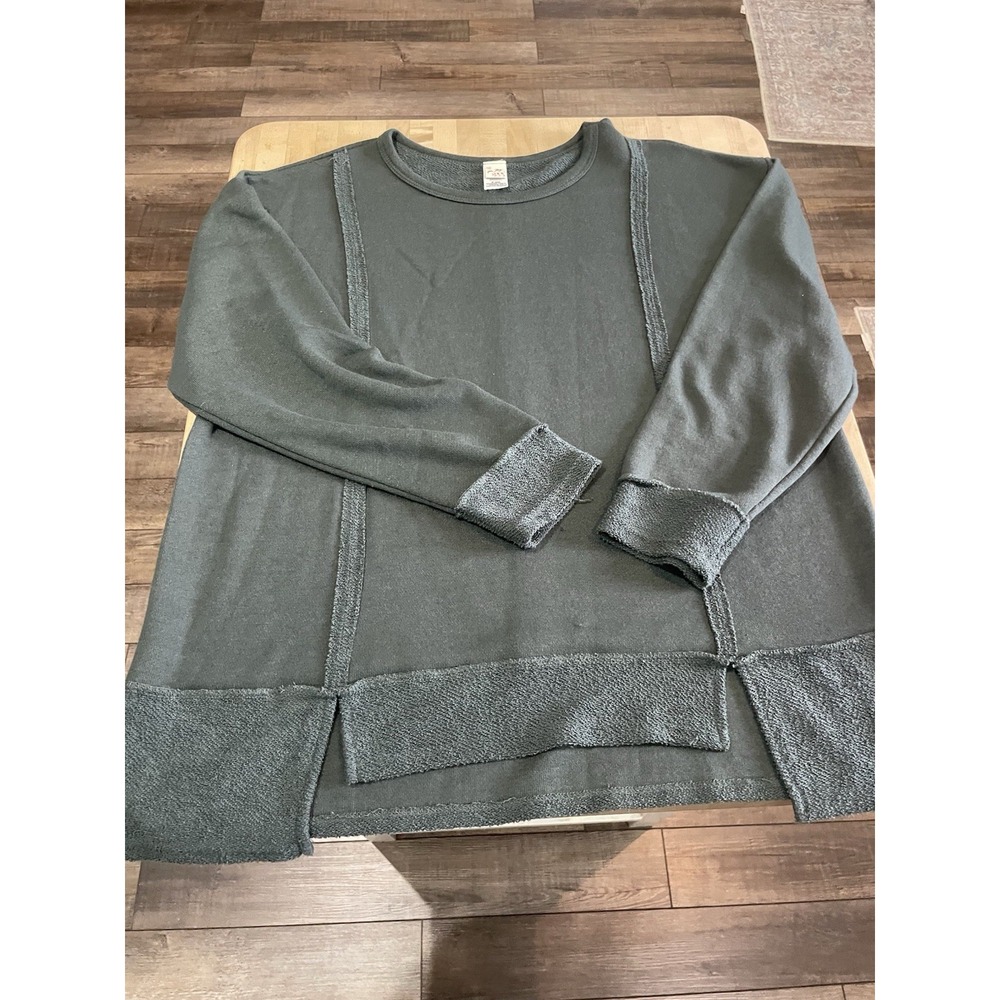7th Ray Olive Green Slub Knit Long Sleeve Round Neck Top Pullover Sweatshirt 1X